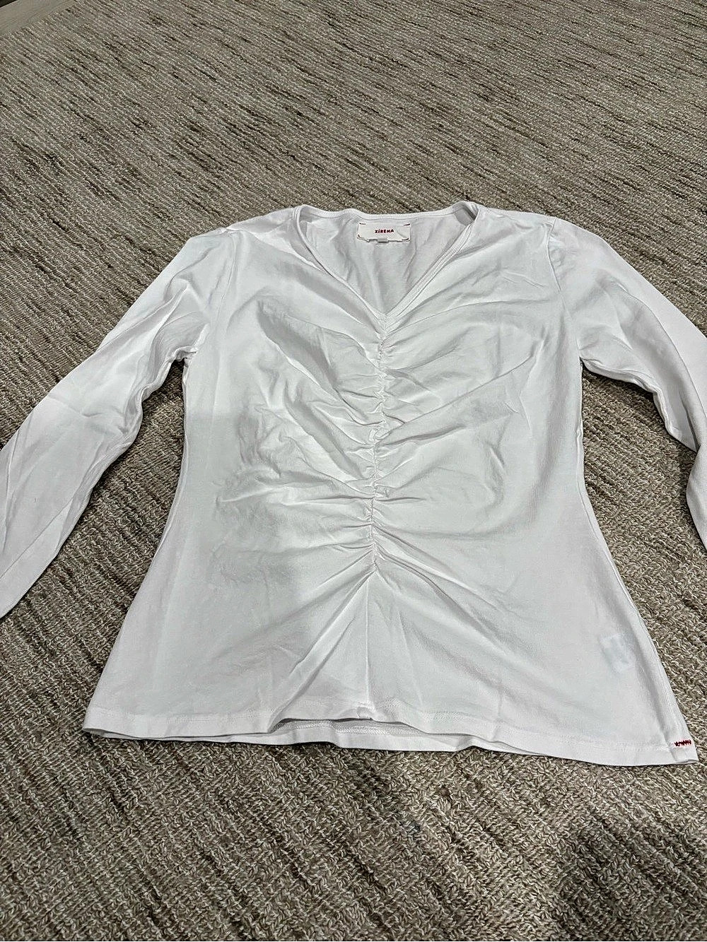 Xirena Ruched Long Sleeve Cotton Top in White Size Small